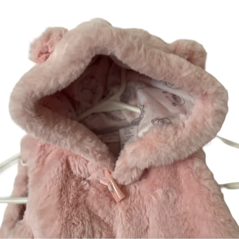 Catherine Malandrino Mini Pink Girls Faux Fur Bear Ears Bunny Tail Vest size 18M